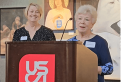Center VP Debbi Brooks looks on while Harriet expresses thanks for the honor. Photo by Doug Wilson.